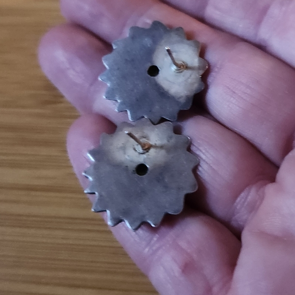 Heavy Navajo Begay Sterling Silver Choker Pendant Necklace Earrings Swirl Sun - Picture 7 of 9